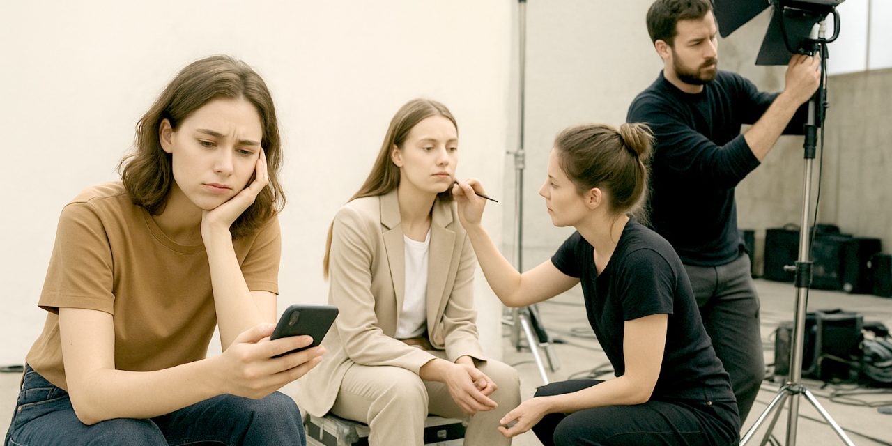 Das zweite oder dritte Model sitzt wartend herum