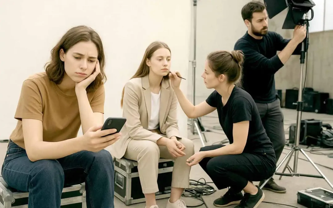 Das zweite oder dritte Model sitzt wartend herum