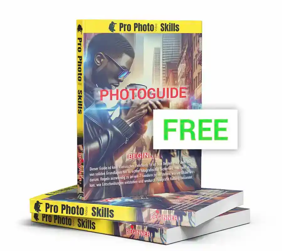 Kostenloser Photoguide für Einsteiger von ProPhotoSkills als Buch Mockup mit Fokus auf Fotografie Grundlagen