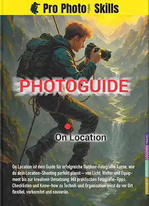 Photoguide On Location von ProPhotoSkills als Buch Mockup – Guide für Outdoor Fotografie, Reisen, Planung und professionelle Shootings vor Ort